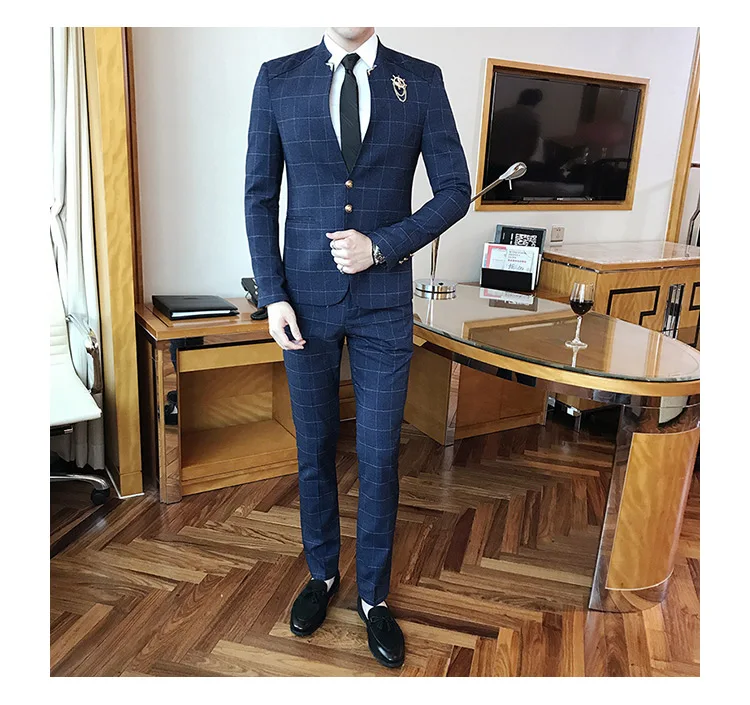 2 шт./компл. куртка с брюки для девочек Slim Fit Мужские костюмы выпускного вечерние платье костюм бизнес Свадебный Классический воротник