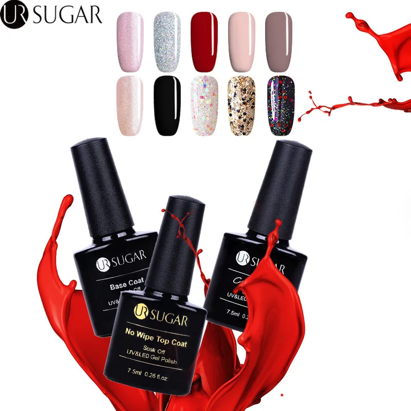 

UR SUGAR 3Pcs 7.5ML UV Nail Gel Polish With Base Top Coat Set Vernis Semi Permanent Soak Off Long Lasting Gel Lacquer Varnish