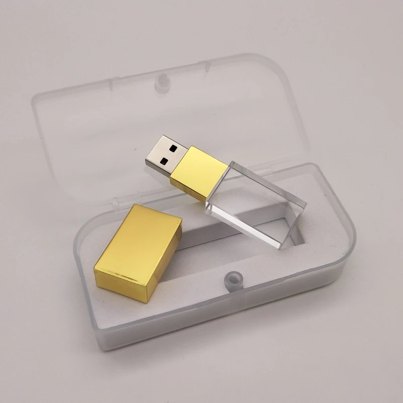 10 шт./лот, плата за логотип) пользовательский 3D логотип внутри кристалл USB 2,0 флэш-накопитель с коробкой - Цвет: Gold