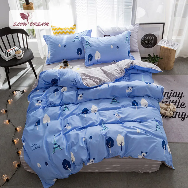 

Slowdream Blue Forest Home Textiles Bed Linens 4PCS Bedding Sets Duvet Cover Flat Sheet Cover Set Bedclothes Single Double Size