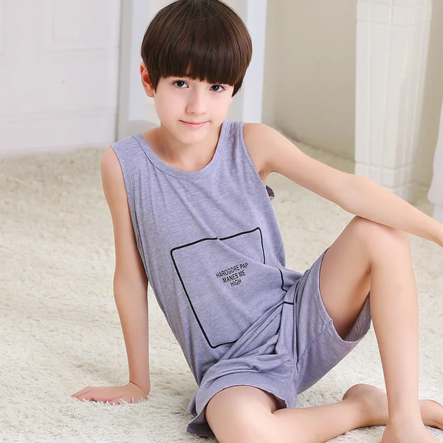 Children's pajamas set summer boys' clothes sleeveless cotton sleepwear