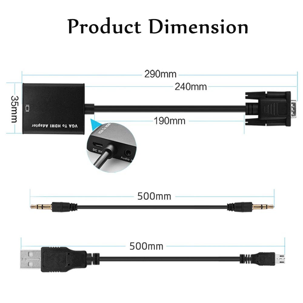 Perlinta высокое разрешение 1920x1080 P VGA Мужской(вход) в HDMI Женский(выход) конвертер адаптер с аудио для HDTV