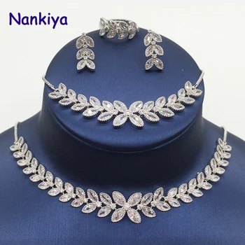 

Nankiya Classic Choker Necklace Earring 4pcs Set Fashion Eye Leaf Zircons Plant Tennis Adjustable Size Women Jewelry Set NC455