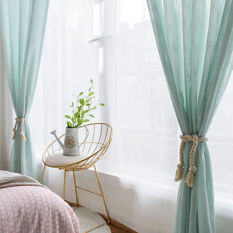 Us 12 25 51 Off Bedroom Tulle Curtains Japan Style Home Window Decoration Light Green Polyester Linen Sheer Voile Curtains For Living Room In