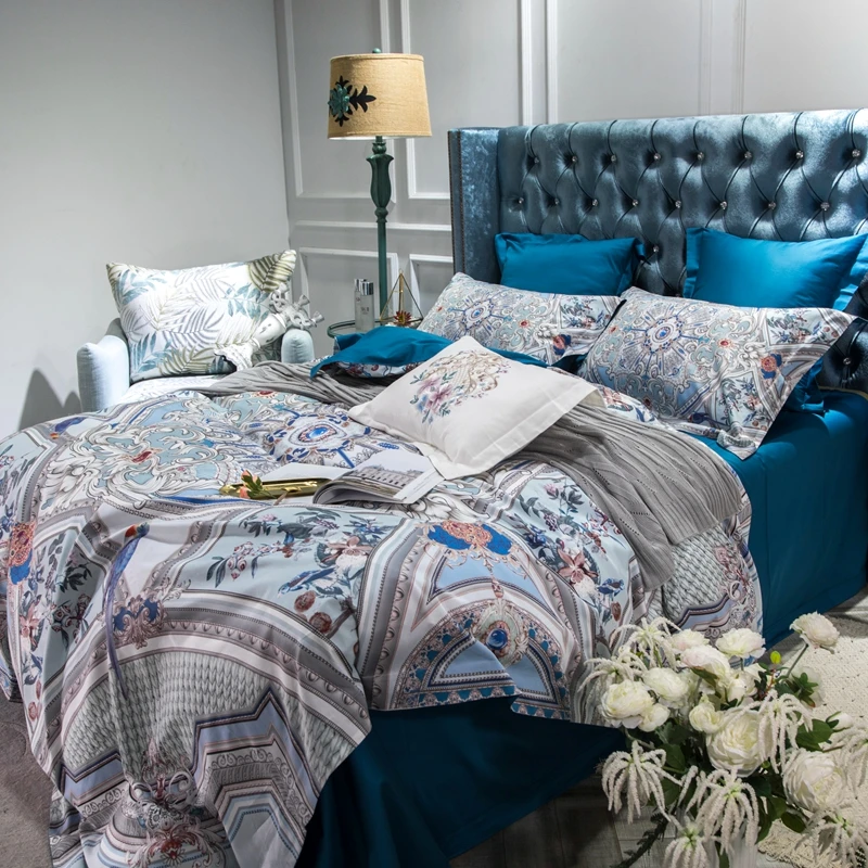 Waliicorners 60S Egyptian Cotton Royal Luxury Bedding set King Queen Size boho Bed set Duvet Cover Bedsheet set parrure de lit 15 12