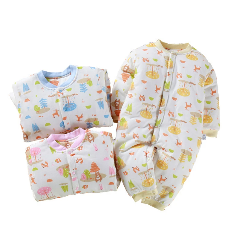 

fashion Baby Newborn Boys Girls Warm Quilted Cotton printing Rompers Thickening Infants Jumpsuits Autumn Winter