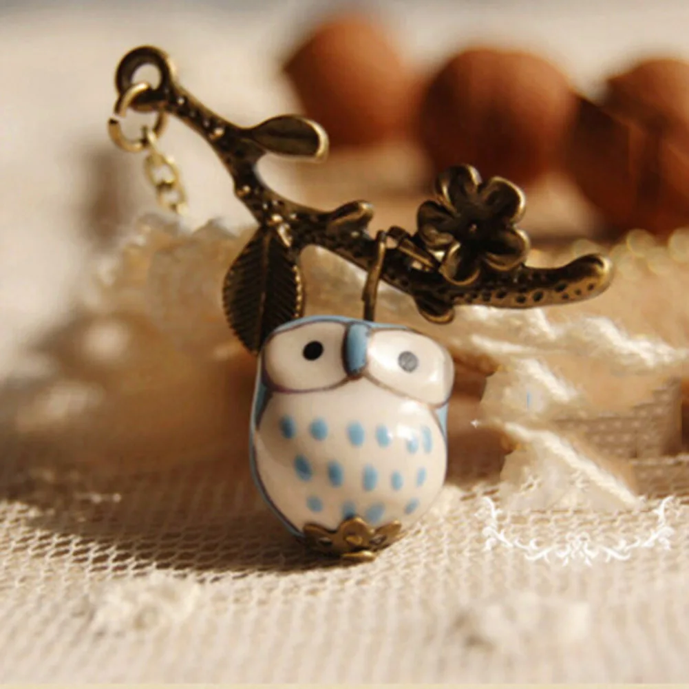 

Lovely Ceramic Twig Owl Necklaces & Pendants For Women Handmade Colar Vintage Jewelry Girl Accessories