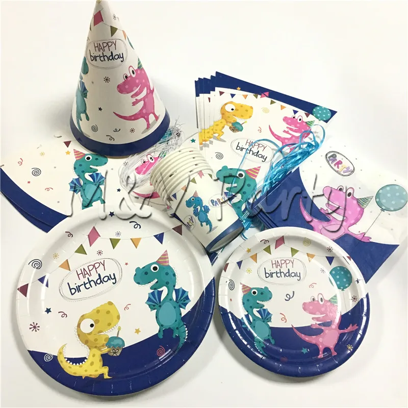 

58pcs/lot Cartoon Dinosaur Disposable Tableware Set Kid Birthday Dinosaur Party Paper Cup Plates Napkin Set Party Decoration