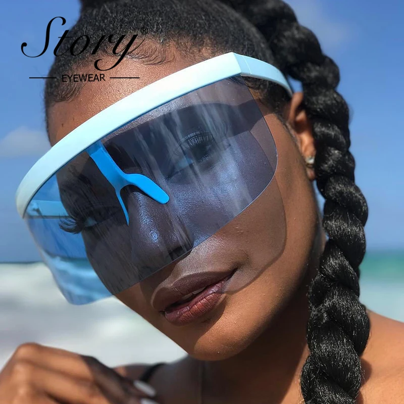 

STORY Vintage Retro Shield Visor Mask Sunglasses 2018 Oversized Windproof Glasses One Peice Big Frame Goggles Sun Glasses Men