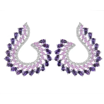 

GODKI 36mm Curved Fashion Multicolor Cubic Zirconia Women Dress Engagement Party Wedding Bridal Earring Jewelry Gift