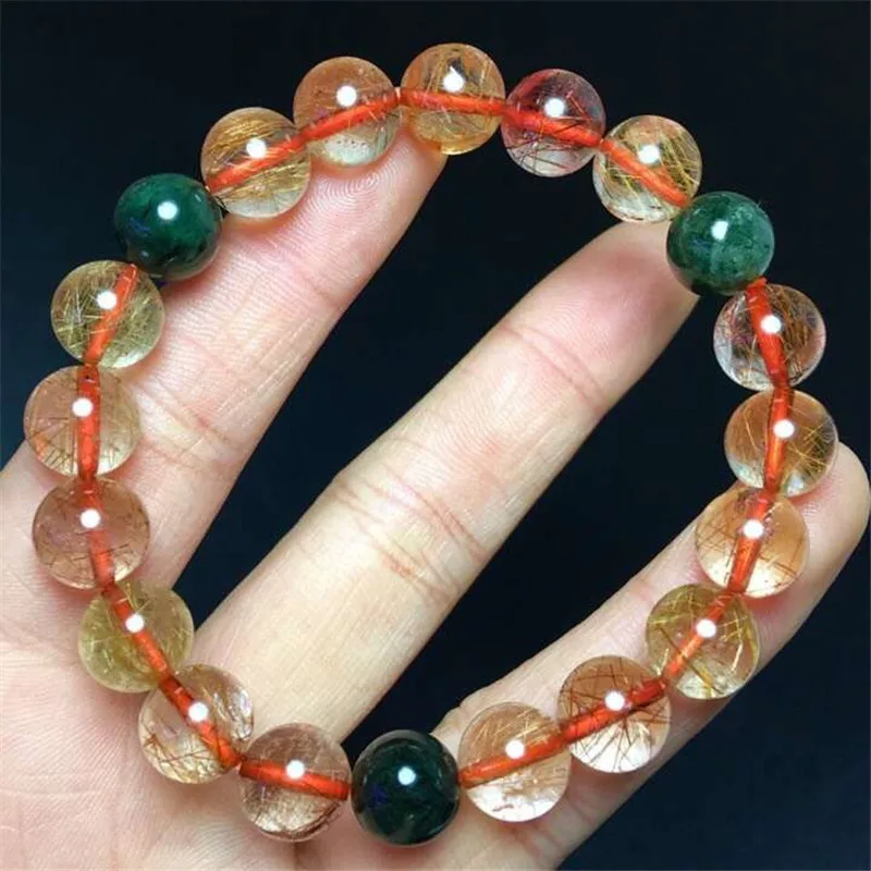 

10.2mm Genuine Natural Copper Rutilated Crystal Bracelet Quartz Round Beads Woman Lady Gift Gemstone Bracelets AAAAA