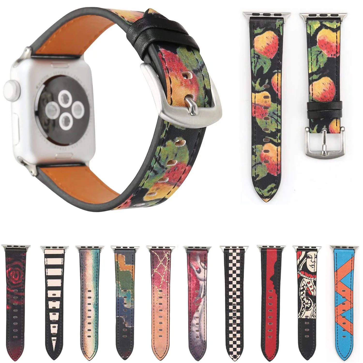 

Grid Striped Strawberry Leather Watch Band for Apple Watch iWatch 38/42mm Series 1 2 3 Men's Women's Wrist Watch Bracelet