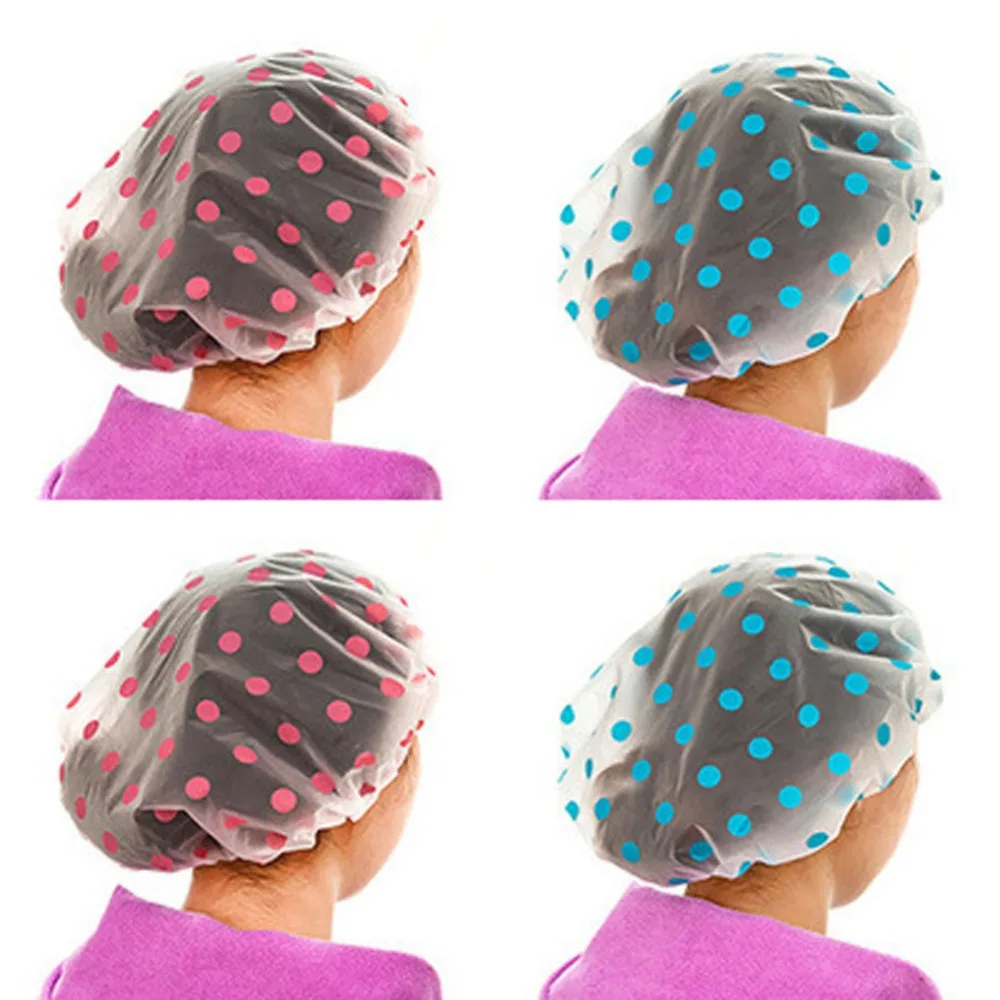 

6PCS Color Random Dot Waterproof Shower Cap Thicken Bath Hat Bath Cap for Women