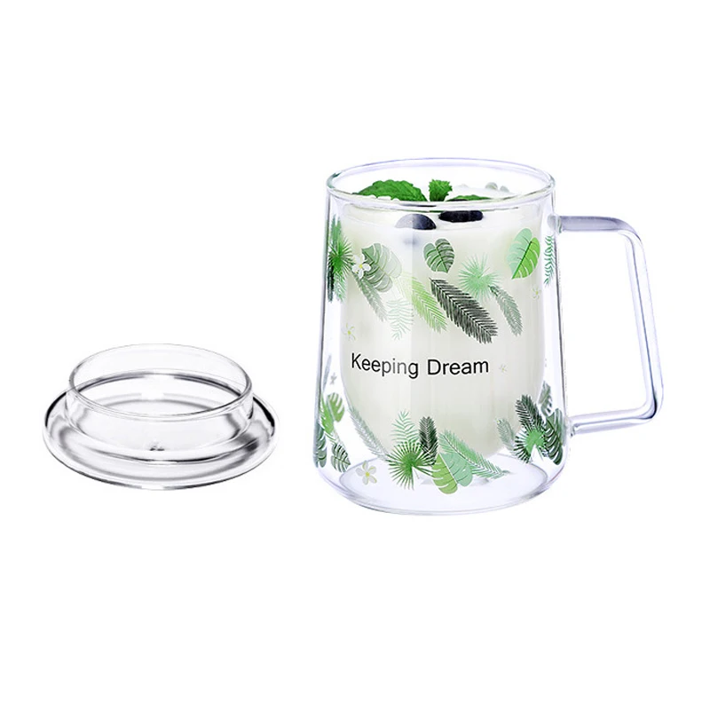 JOUDOO двойные кофейные кружки с ручкой для питья, двухслойная стеклянная чайная чашка, креативная домашняя офисная кружка для молока и воды, Gift35 - Цвет: Светло-зеленый