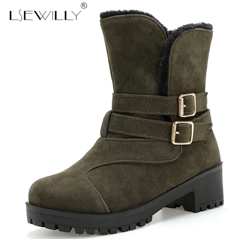 

Lsewilly Women Warm Snow Ankle Boots Buckle Match Solid Martin Boots Shoes High Quality Girls Hot Sale Winter Warm Boots E307