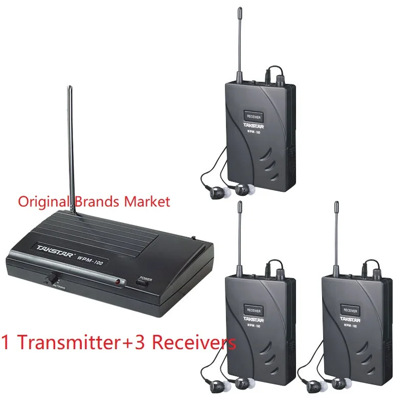 

New Upgraded version Takstar wpm-100/wpm100 Stage Wireless Monitor System Stereo In-Ear earphone 1 Transmitter+3 Receivers