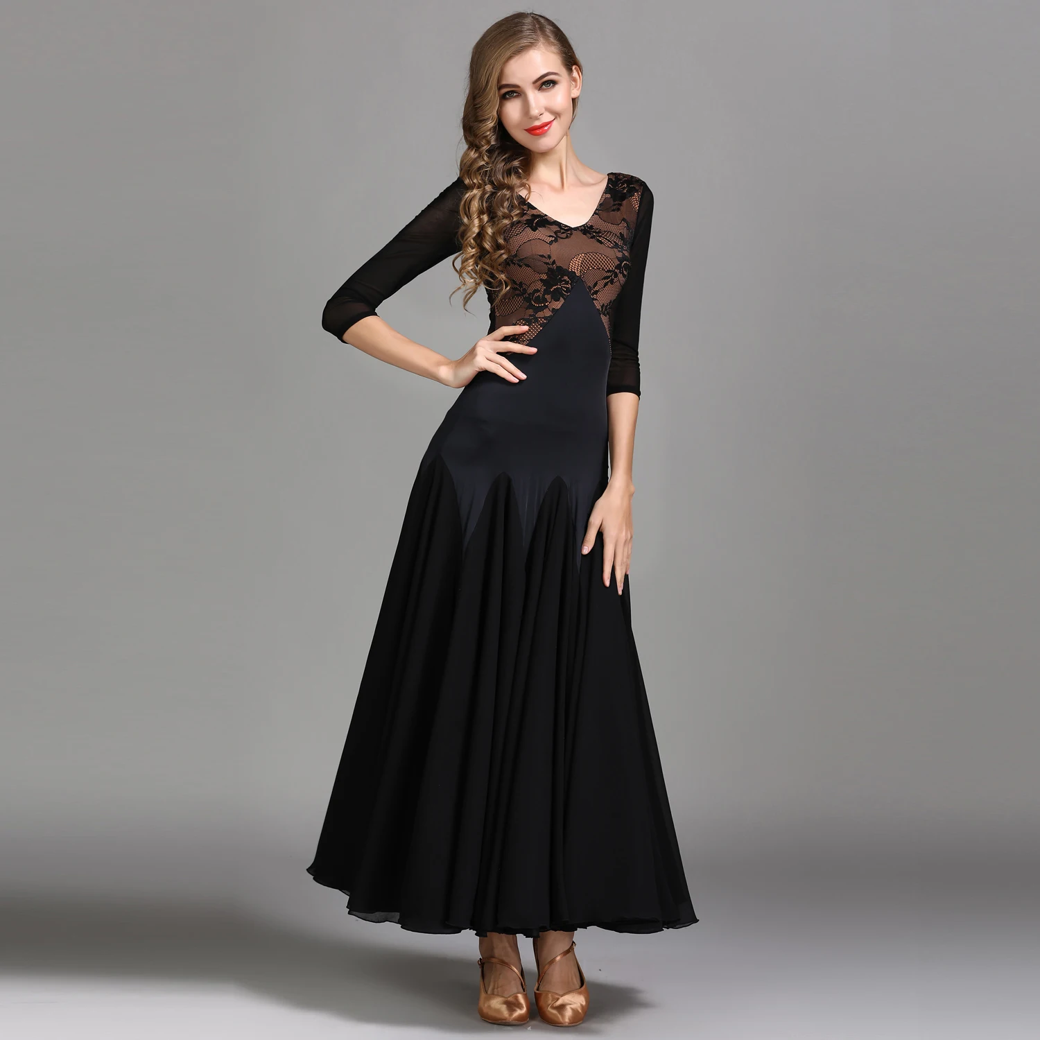 

Modern Dance Costume Women Lady Adult Waltzing Tango Lace Dancing Dress Ballroom Costume Evening Party Dress