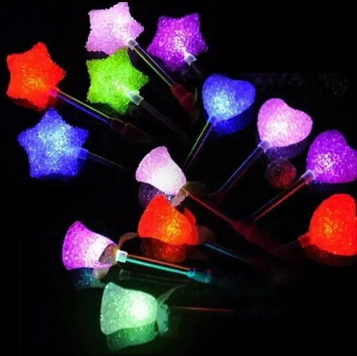 LED Glow Star Wand Mixed Rose Heart Shaped Stick Flashing Light Concert