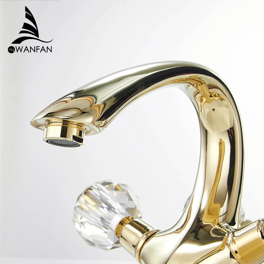 Basin Faucets Gold Brass Crystal Handle Bathroom