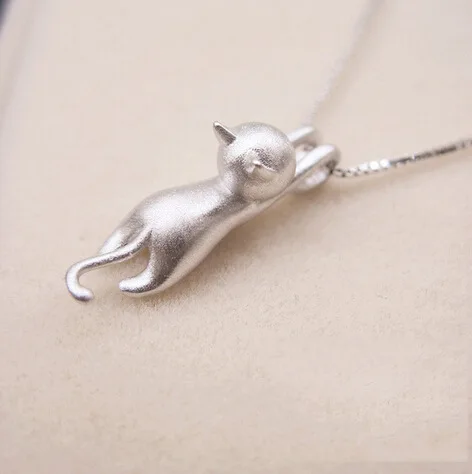 

Fashion Real 925 Sterling Silver Lovely Long Chain Cat Choker Necklaces for Women Statement Jewelry Girls Christmas Gift
