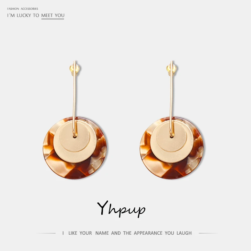 

Yhpup Trendy Brand Acetic Acid Acrylic Dangle Earrings Bohemia Round Geometric Copper Brincos for Women Jewelry Party Gift 2019