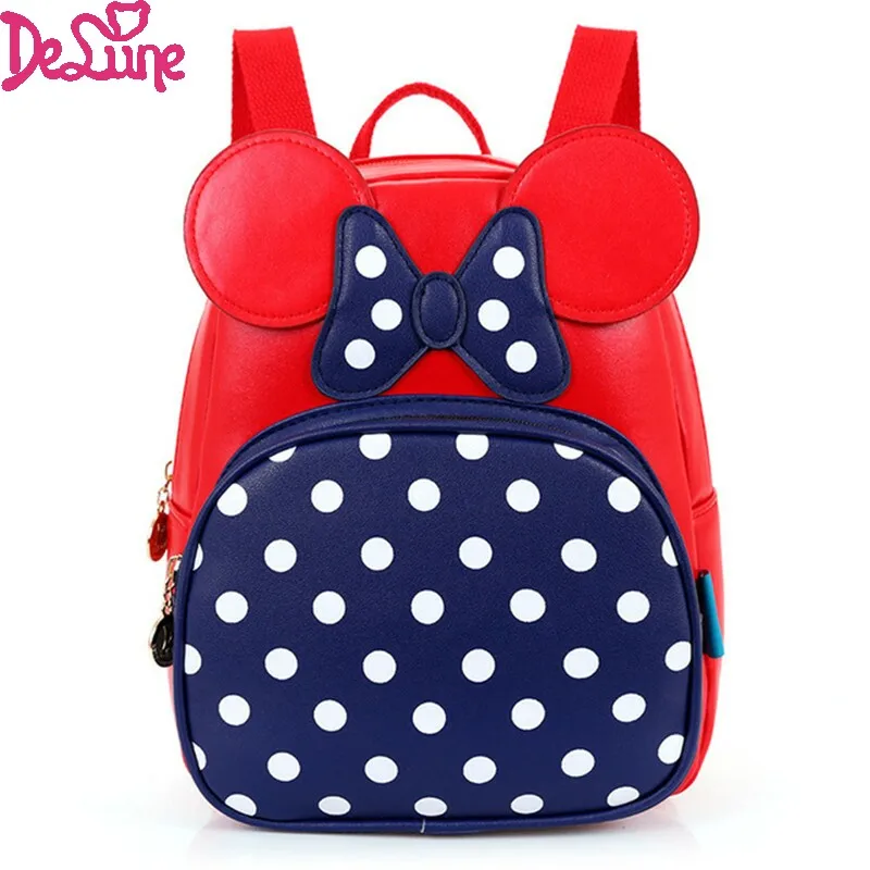 

2-7 Years Girls Kindergarten Schoolbag Princess Dot Bow Mickey Backpack for Boys Waterproof PU Leather School Bags Kids Satchel
