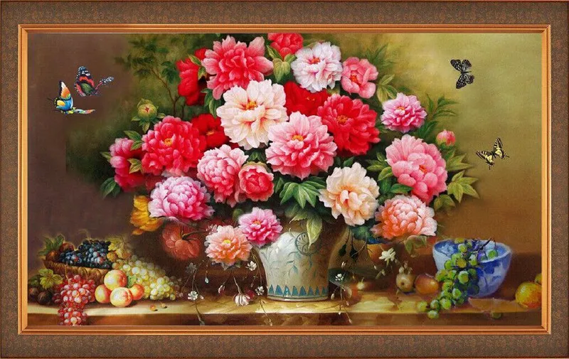 

NEW 5D Diamond Painting Cross Stitch Red Floral Vase Crystal Needlework Diamond Embroidery Flower Full Diamond Decorative