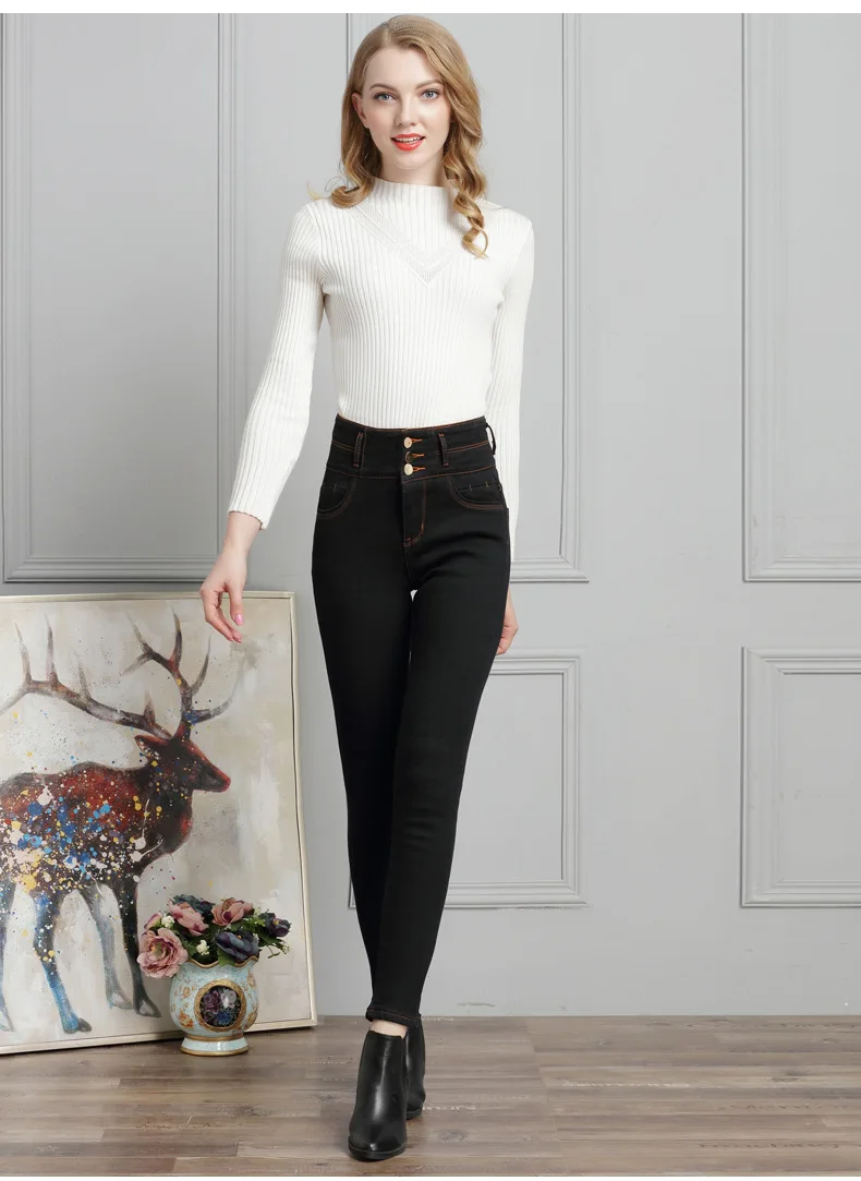Модный известный бренд, Классическая Женская высокая талия джинсы высокого качества стрейч XL черные узкие брюки длинные брюки для женщин