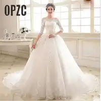 Luxury 2018 New Winter Sexy Boat Neck Half Sleeve Wedding Dress 80cm Tail Prinecess Wedding Gown Vestido De Noiva Tull Sequined