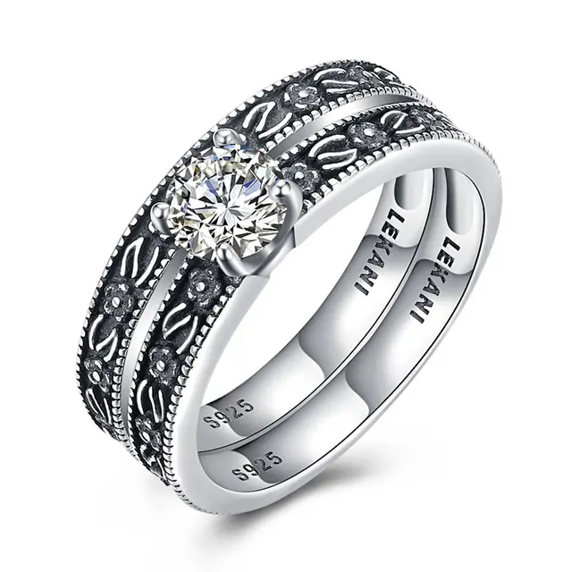 1 Set 2 Pcs Unique Design 925 Sterling Silver Wedding Ring Set