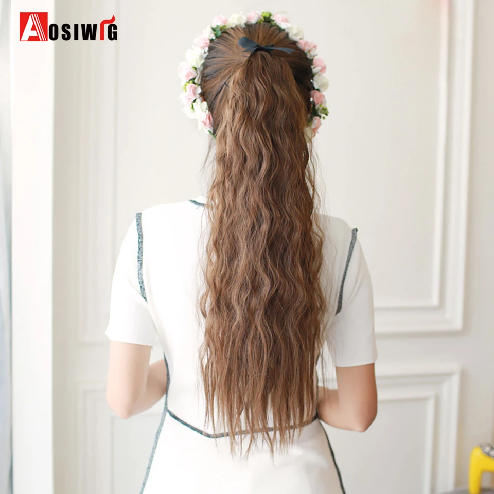 AOSIWIG 22inch Synthetic Curly Long Ponytail Clip In Pony ...