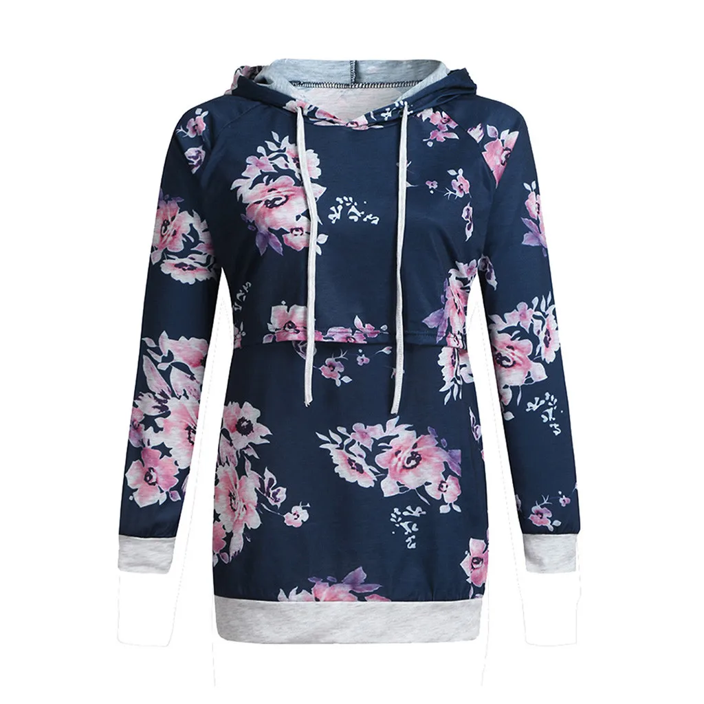 Women Nursing Maternity Hood Floral Tops Breastfeeding Sweatshirts Blouse Shirt pregnant hoodies