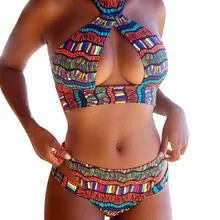 Conjunto de biquíni sensual feminino, estampa colorida push-up, sutiã acolchoado, maiô, roupa de banho, praia, africano bain
