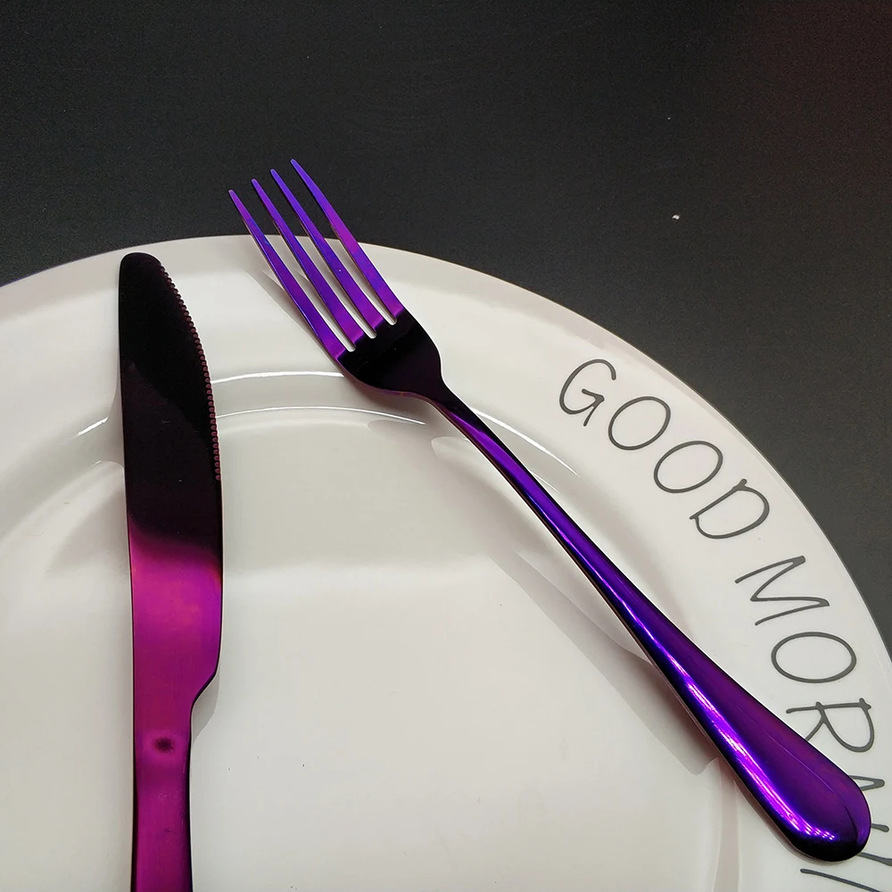 Горячая Распродажа 4 шт. фиолетовая посуда кухонный нож из нержавеющей стали вилка столовая ложка столовая посуда столовые приборы набор столовых приборов Прямая поставка