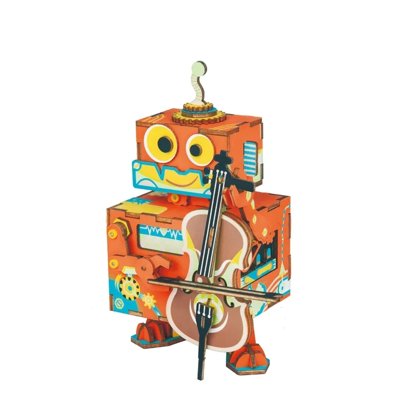 Cena Robotime DIY 3D drewniane Puzzle gry montaż ruchome pozytywka zabawki prezent dla dzieci AMD53 dla Dropshipping