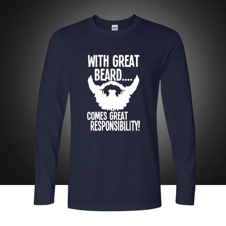 Fathers Day Gift for Dad Long Sleeve TShirt With Great Beard Comes Responsibility Birthday Anniversary Tee Loose Plus Size |