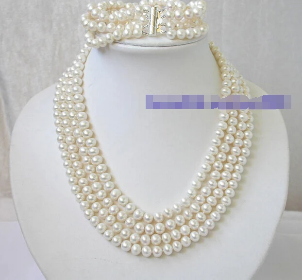 

shippingn1129 Great 4strand 8mm white round pearl Necklace bracelet (A0516) -Bride jewelry free shipping