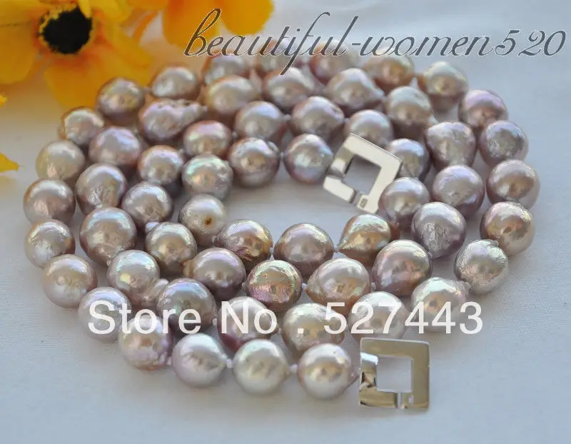 

Wholesale fast Lavender 13mm round keshi reborn freshater pearl necklace 33inch NEW