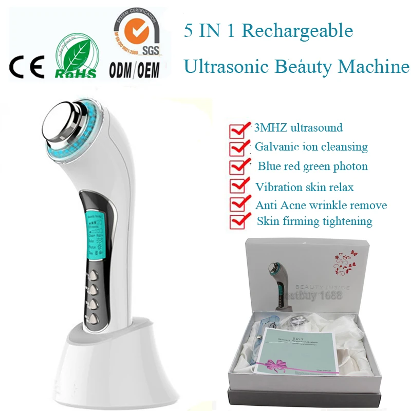 Galvanic Spa 3MHZ Ultrasound Skin Pores Cleaning Whitening Firming Tightening Photon Rejuvenation Facial Beauty Massager Machine