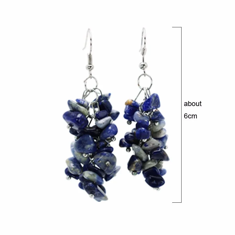 Fashion Hand-made Women's Big Dangle Earrings Blue Vein Stone 6cm Long Ethnic Jewelry Pendientes Brincos For Girls 2016 New2