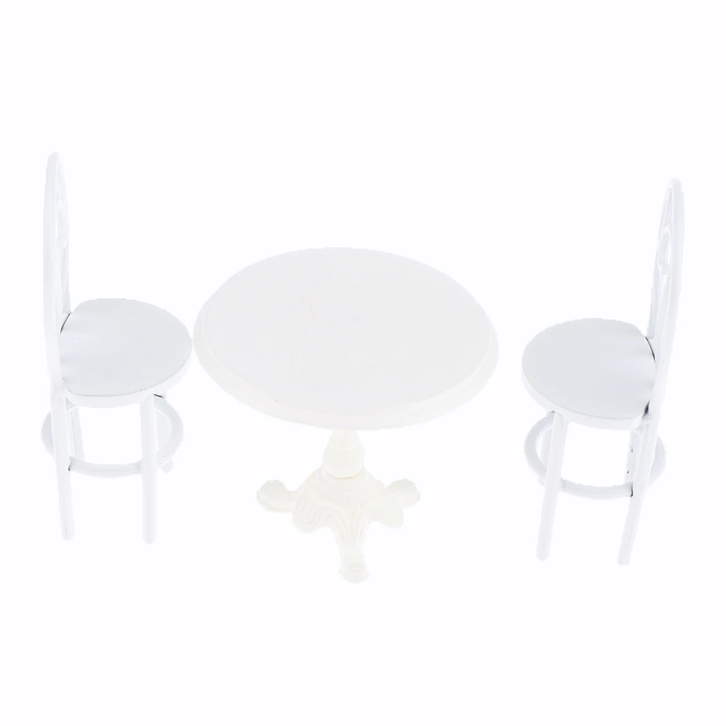 3Pcs 1:12 Dollhouse Miniature Dining Table Chair Metal Furniture Set White