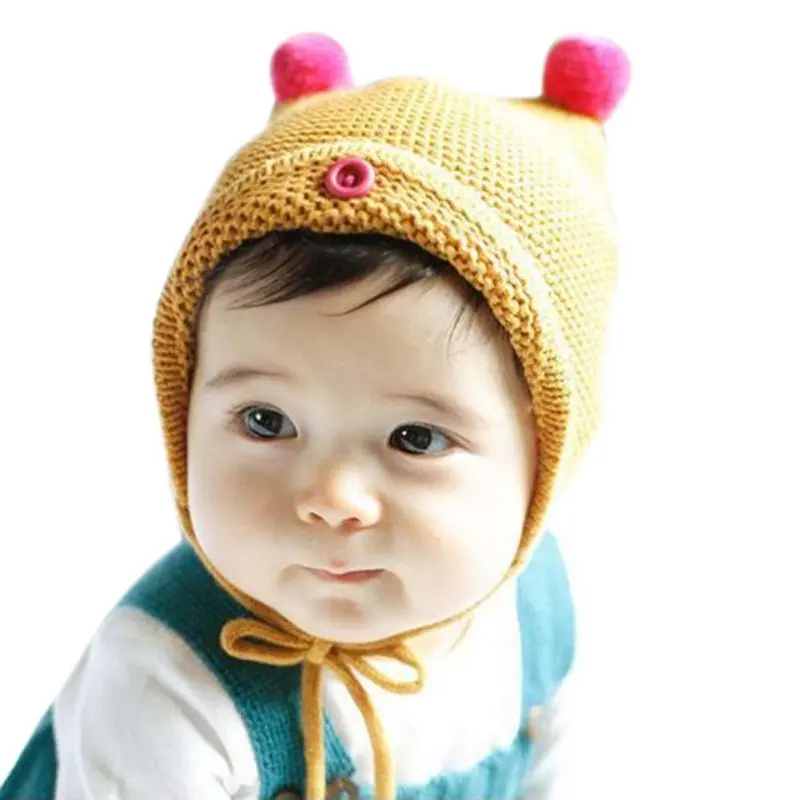 

Winter Baby Hat Girls Boys Warm Knitted Lace-Up Beanies Caps Crochet Baby Accessories