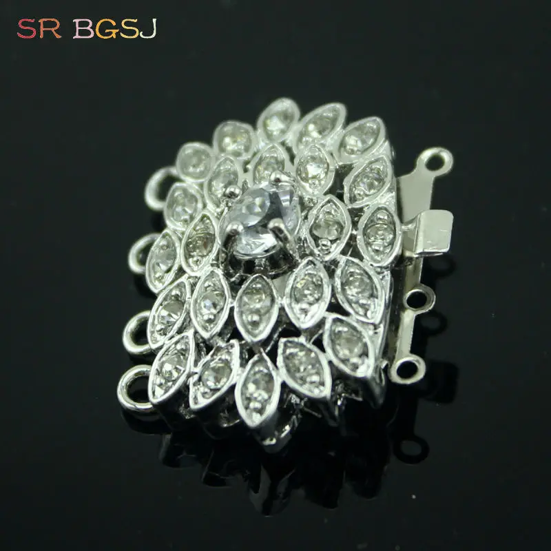

Free Shipping Wholesale Jewelry DIY Findings 4-strands White gold plated Rhinestone Zircon Box Clasps 18x27mm