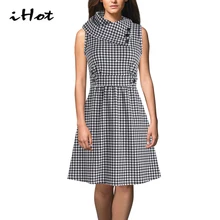 IHOT Sleeveless Swing dress Woman runway fashion 2016 high quality Plaid font b Tartan b font