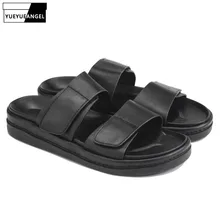 Летние уличные тапочки высокого качества на липучке; мягкая дышащая обувь на платформе; мужские пляжные сандалии для отдыха на плоской подошве; Мужская обувь размера плюс