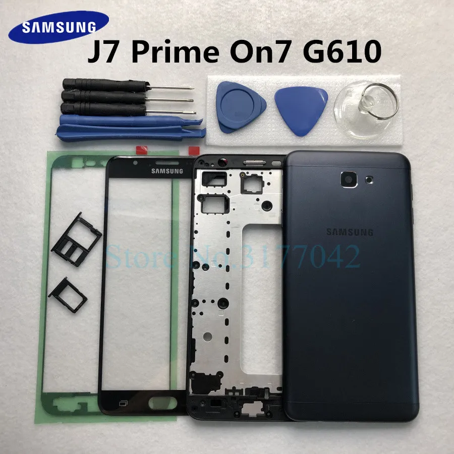 

Full Housing case For Samsung Galaxy J7 Prime On7 2016 G610 G610F Front Glass Middle frame Battery Back Door Rear Cover + Tools