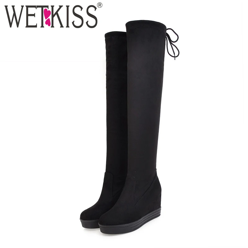 WETKISS/21018 г. новые женские ботинки на платформе обувь из флока с закругленным