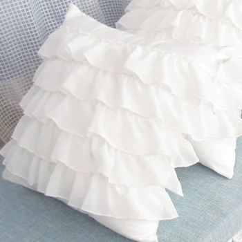 

romantic multi-layers lace white cushion cover bed flounced pillowcase lady waist pillow cover sofa cover for cushion pillow