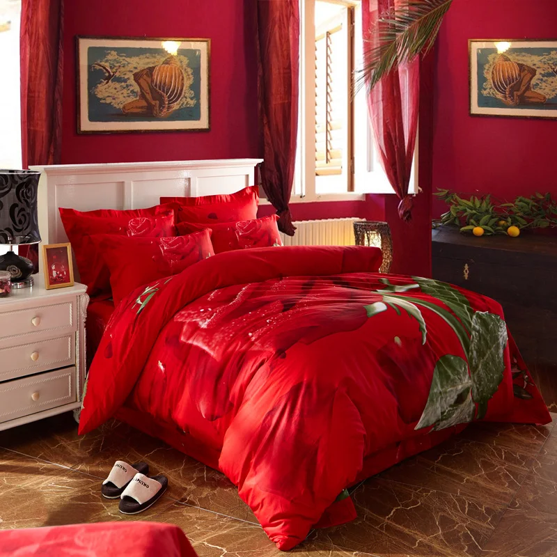 4pcs 100 Cotton Chinese Traditional Wedding bedding set Bright Red