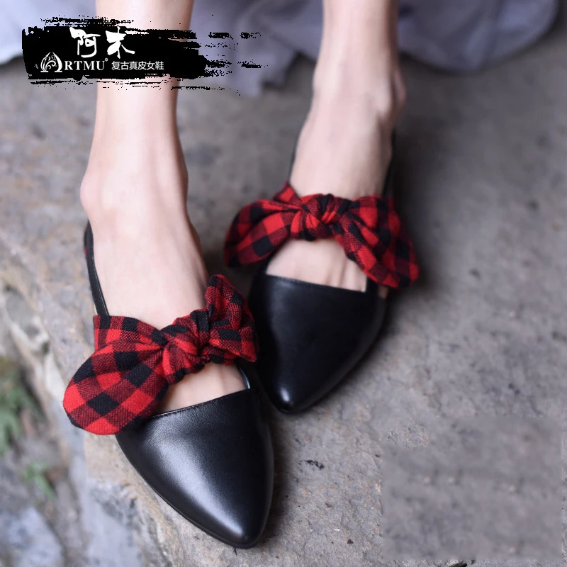 

Artmu Original Women Shoes Pointed Toe Bow Sandals Handmade Genuine Leather Shoes Woman Sandals Sweet Sandalias Zapatos Mujer